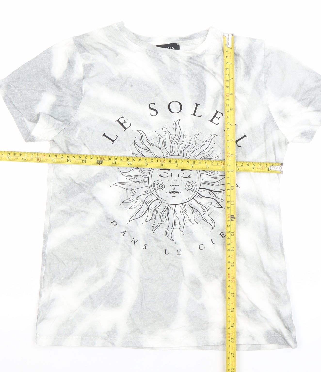 New Look Womens Grey Tie-Dye Sun Graphic Cotton T-Shirt UK 8