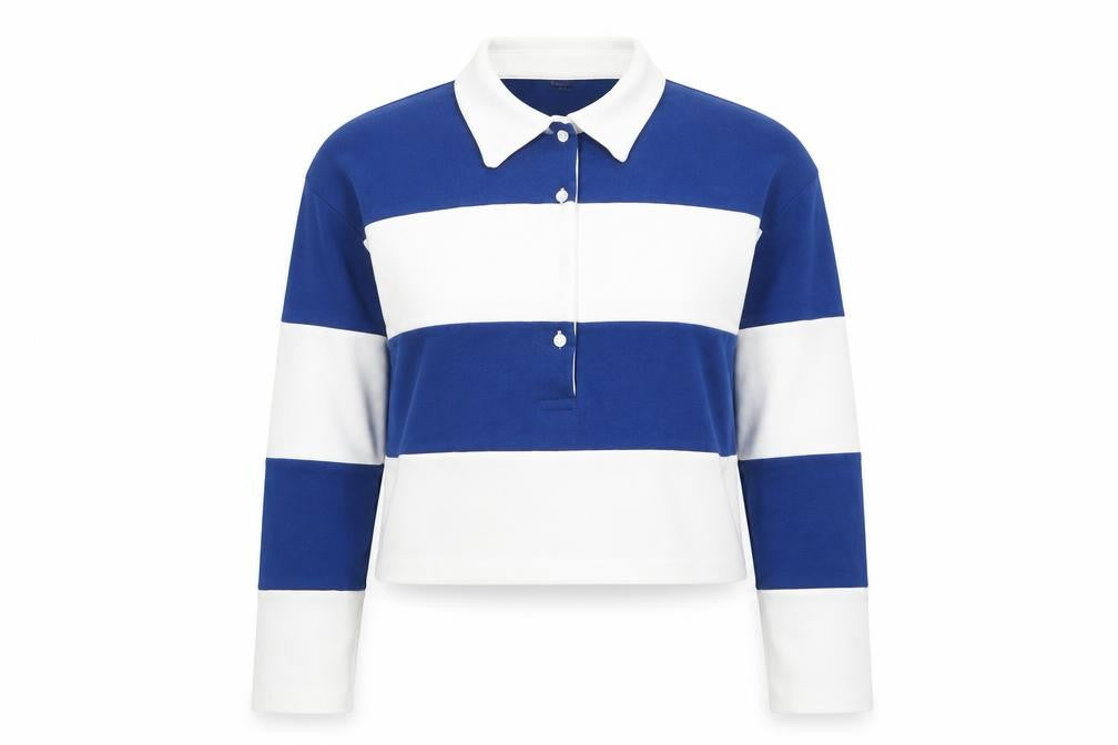 Primark Womens Blue White Striped Collared Cropped Long Sleeve Button-Up Top XS