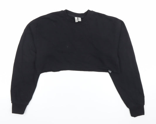 ASOS Women Black Crop Pullover Sweatshirt Size 8 Cotton Crew Neck