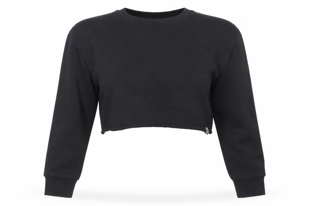 ASOS Women Black Crop Pullover Sweatshirt Size 8 Cotton Crew Neck