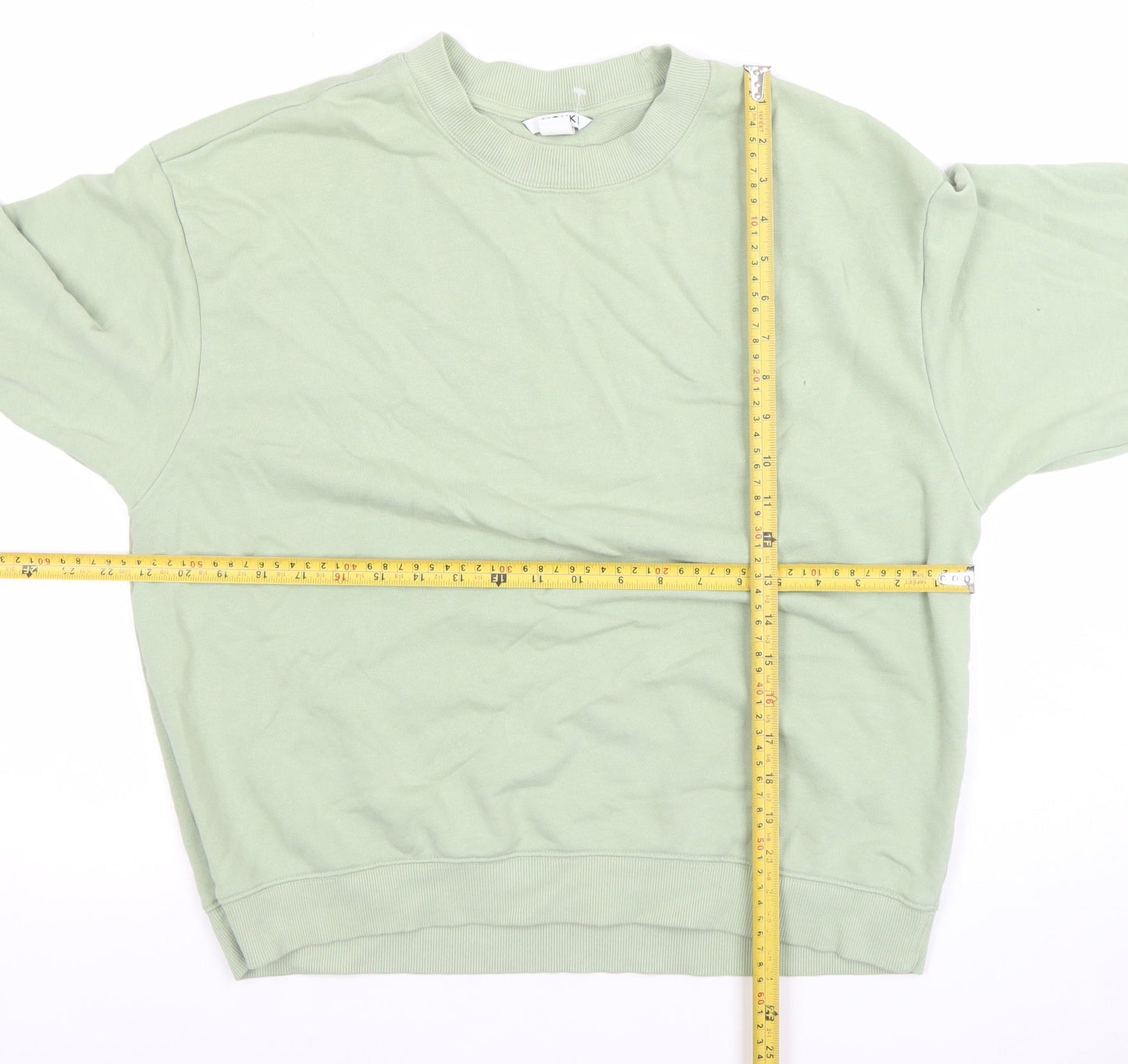 Monki Women Green Cotton Crew Neck Pullover Sweatshirt M