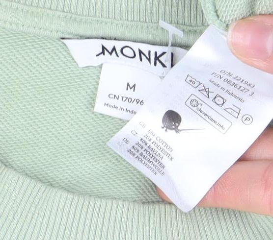 Monki Women Green Cotton Crew Neck Pullover Sweatshirt M