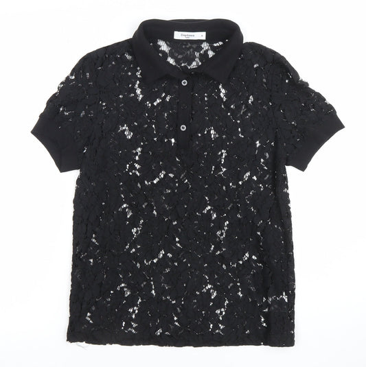 Daphnea Women’s Black Lace Polo Shirt Short Sleeve Size S