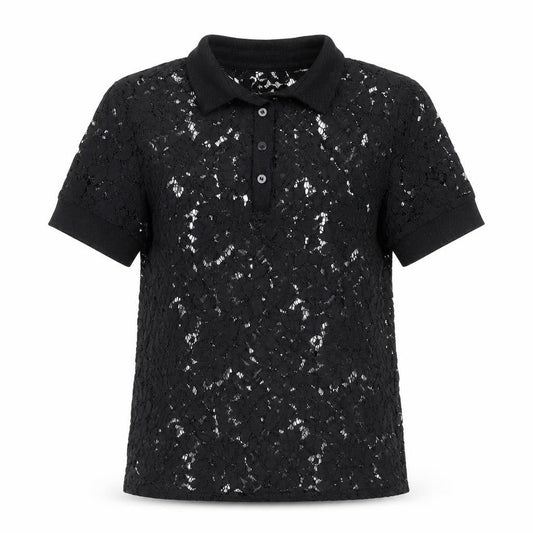 Daphnea Women’s Black Lace Polo Shirt Short Sleeve Size S