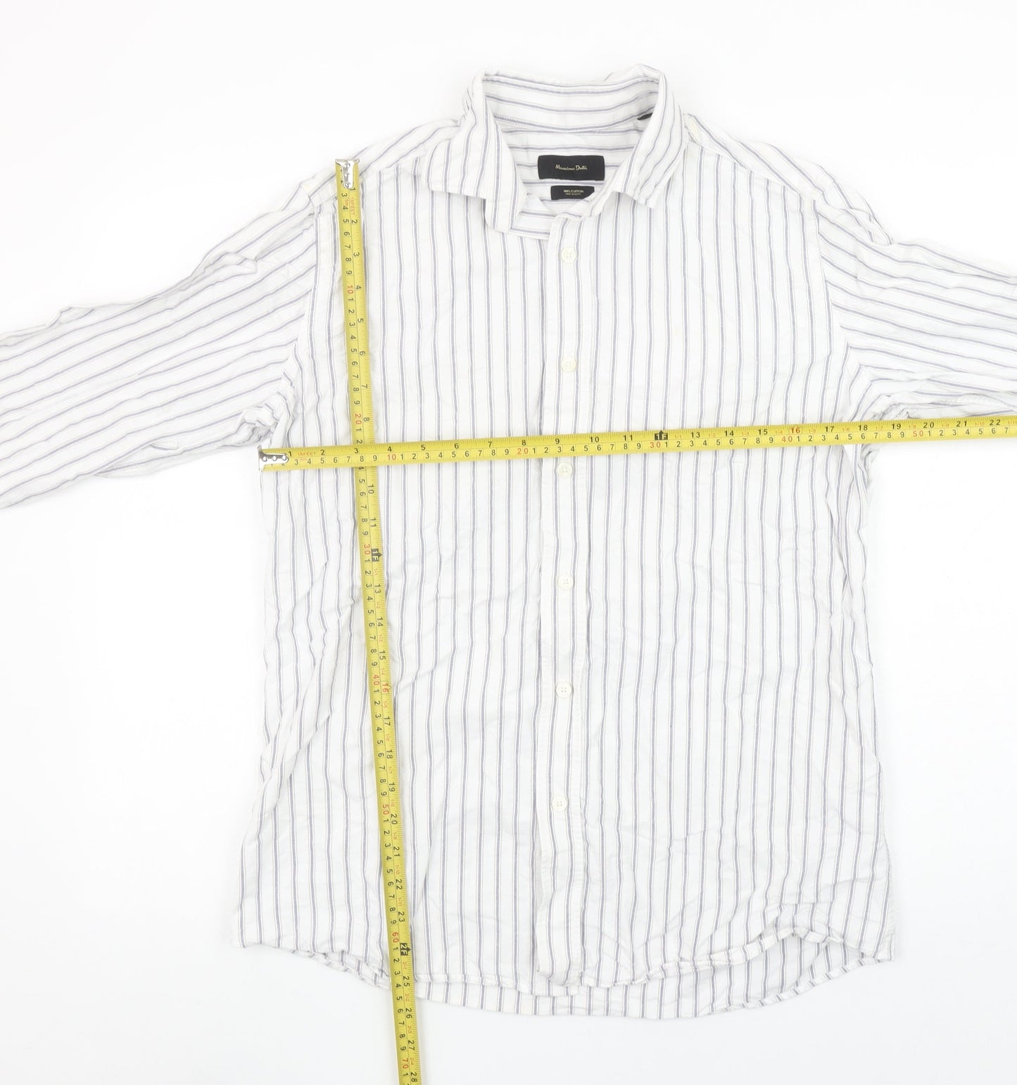 Massimo Dutti Men's White Blue Striped Long Sleeve Cotton Shirt M