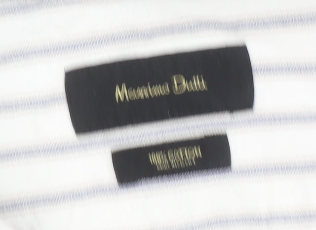 Massimo Dutti Men's White Blue Striped Long Sleeve Cotton Shirt M