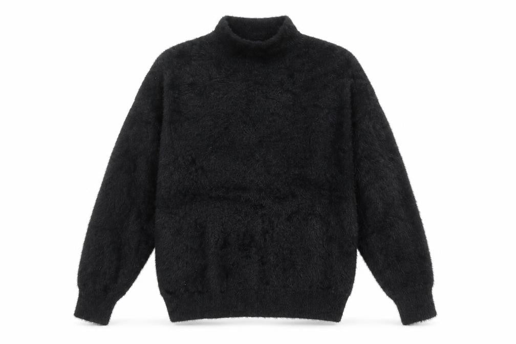 Primark Women's Black XS Mock Neck Fuzzy Knit Pullover Jumper