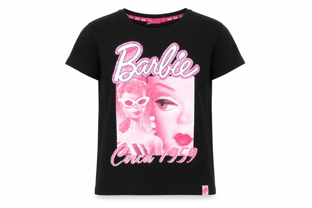 Barbie Girls Black Graphic T-Shirt 8-9 Years Classic Retro Style