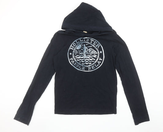 Hollister Men Black Small Pullover Hoodie Paddle Relay Cotton