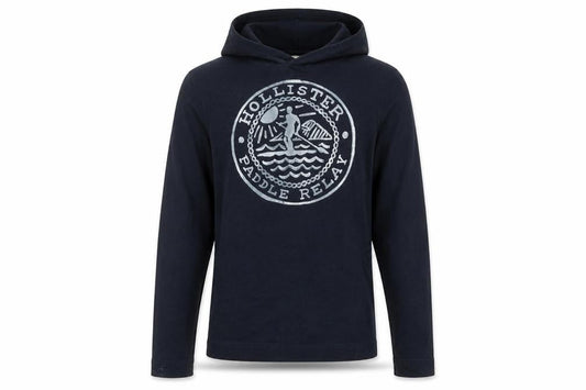 Hollister Men Black Small Pullover Hoodie Paddle Relay Cotton