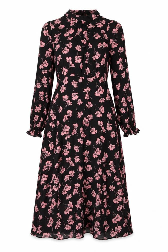 Marks & Spencer Women’s Black Pink Floral Long Dress Size 8
