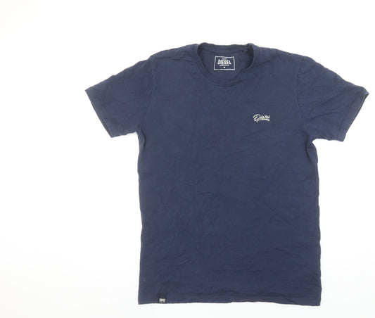 Diesel Men's Blue Cotton Crew Neck Short Sleeve T-Shirt M
