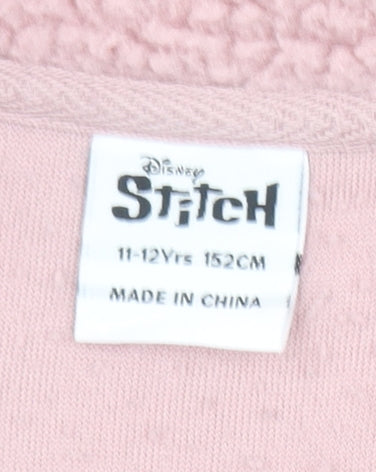 Disney Girls Pink Stitch Fleece Pullover Sweatshirt 11-12 Years