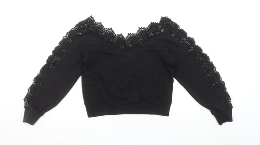 River Island Womens Black Lace Trim Pullover Sweatshirt XS