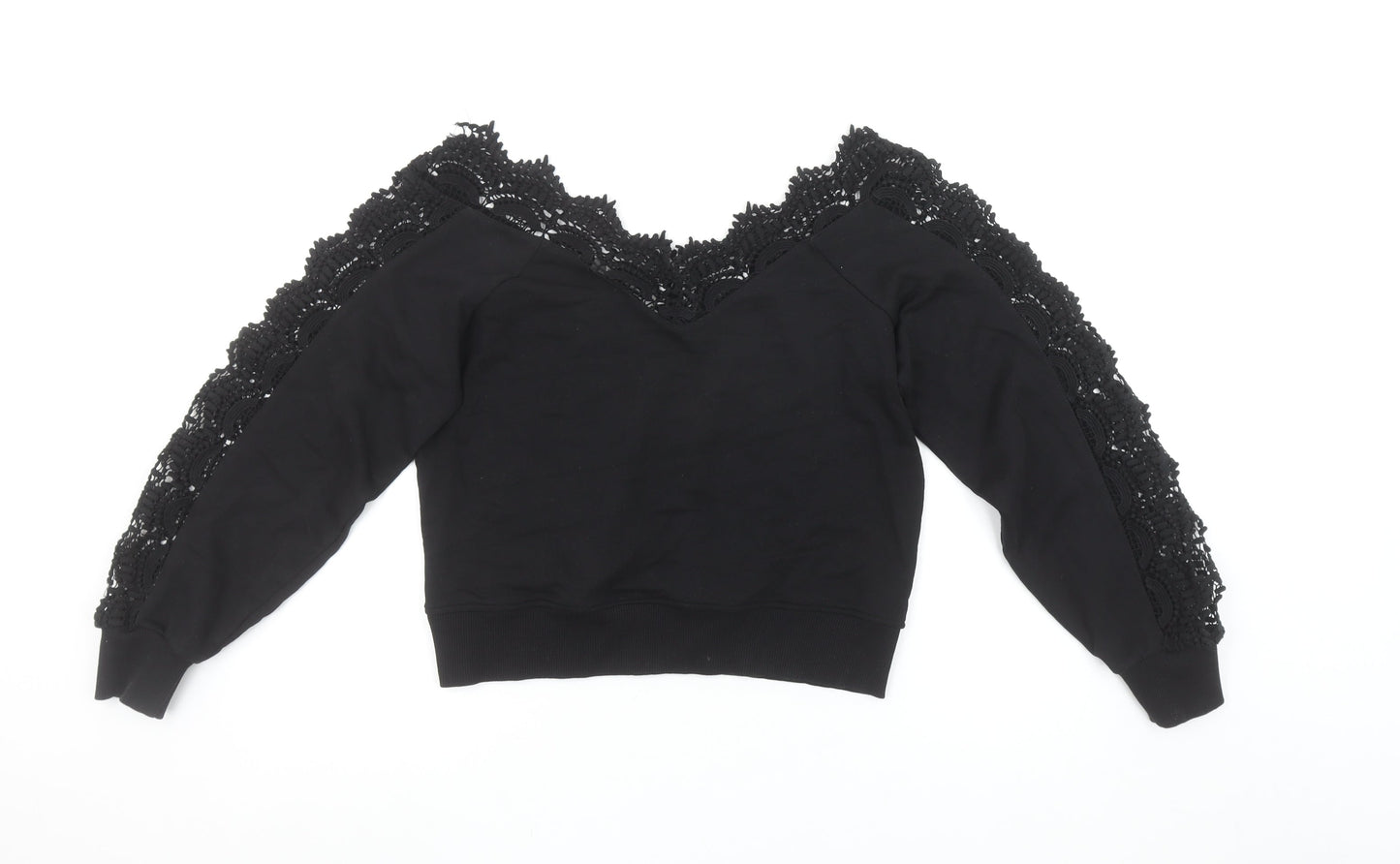 River Island Womens Black Lace Trim Pullover Sweatshirt XS
