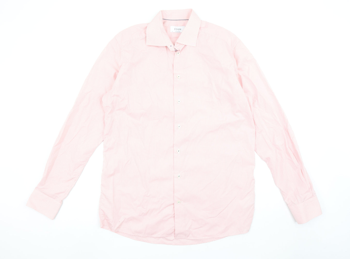 Eton Men's Pink Slim Fit Check Long Sleeve Button-Up Cotton Shirt Size 16