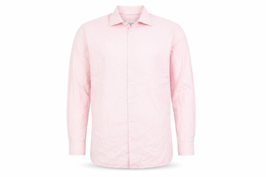 Eton Men's Pink Slim Fit Check Long Sleeve Button-Up Cotton Shirt Size 16