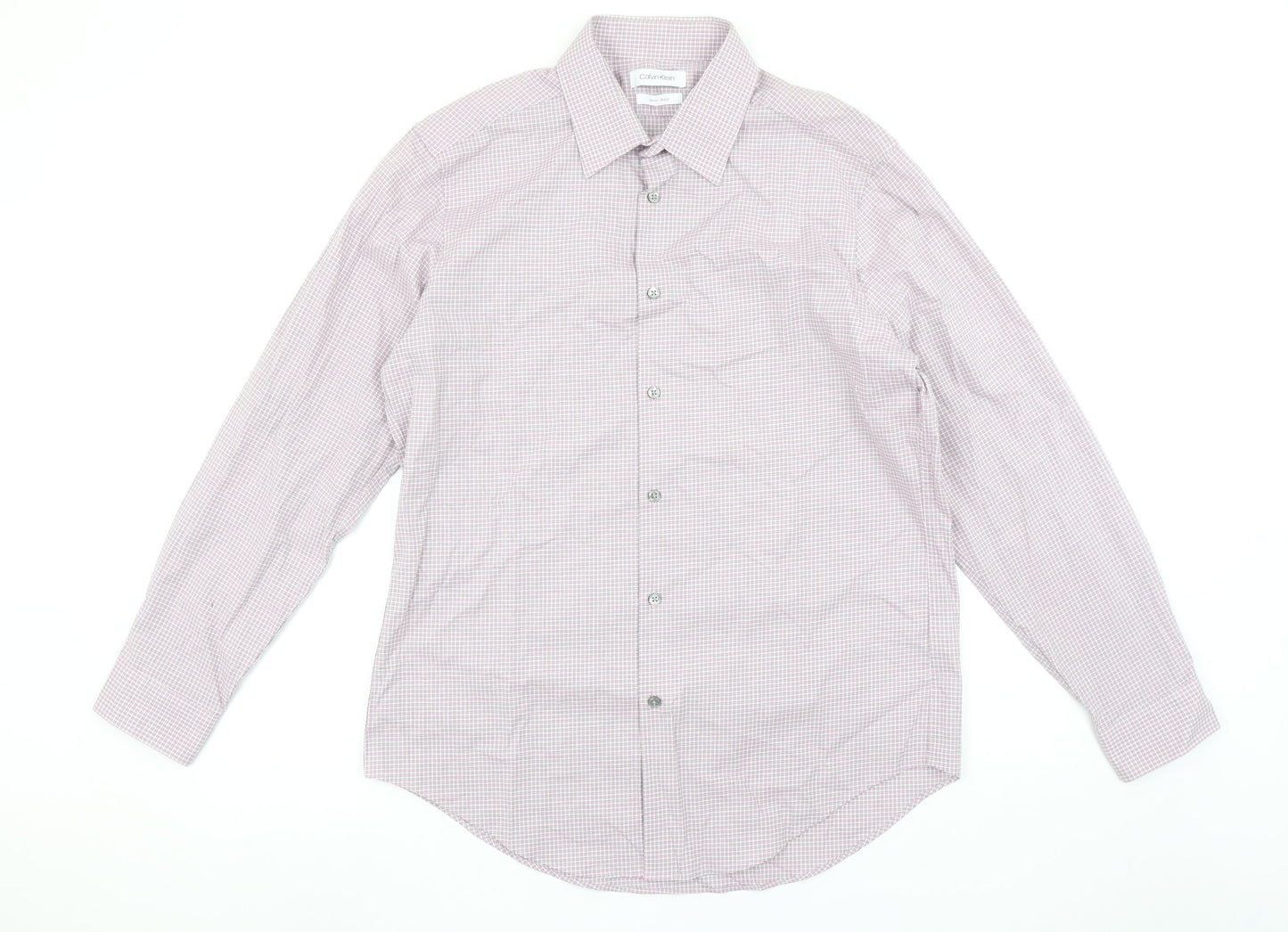 Calvin Klein Men’s Pink Slim Fit Stretch Check Shirt Size L 16” Collar