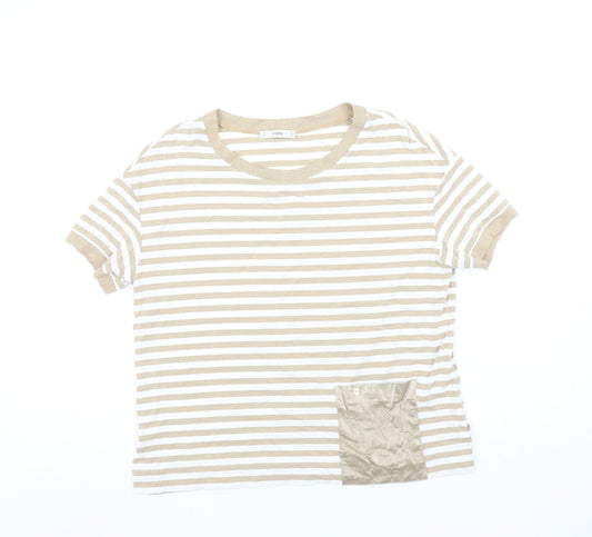 Féria Women’s Beige Striped Short Sleeve Jersey T-Shirt Size 10