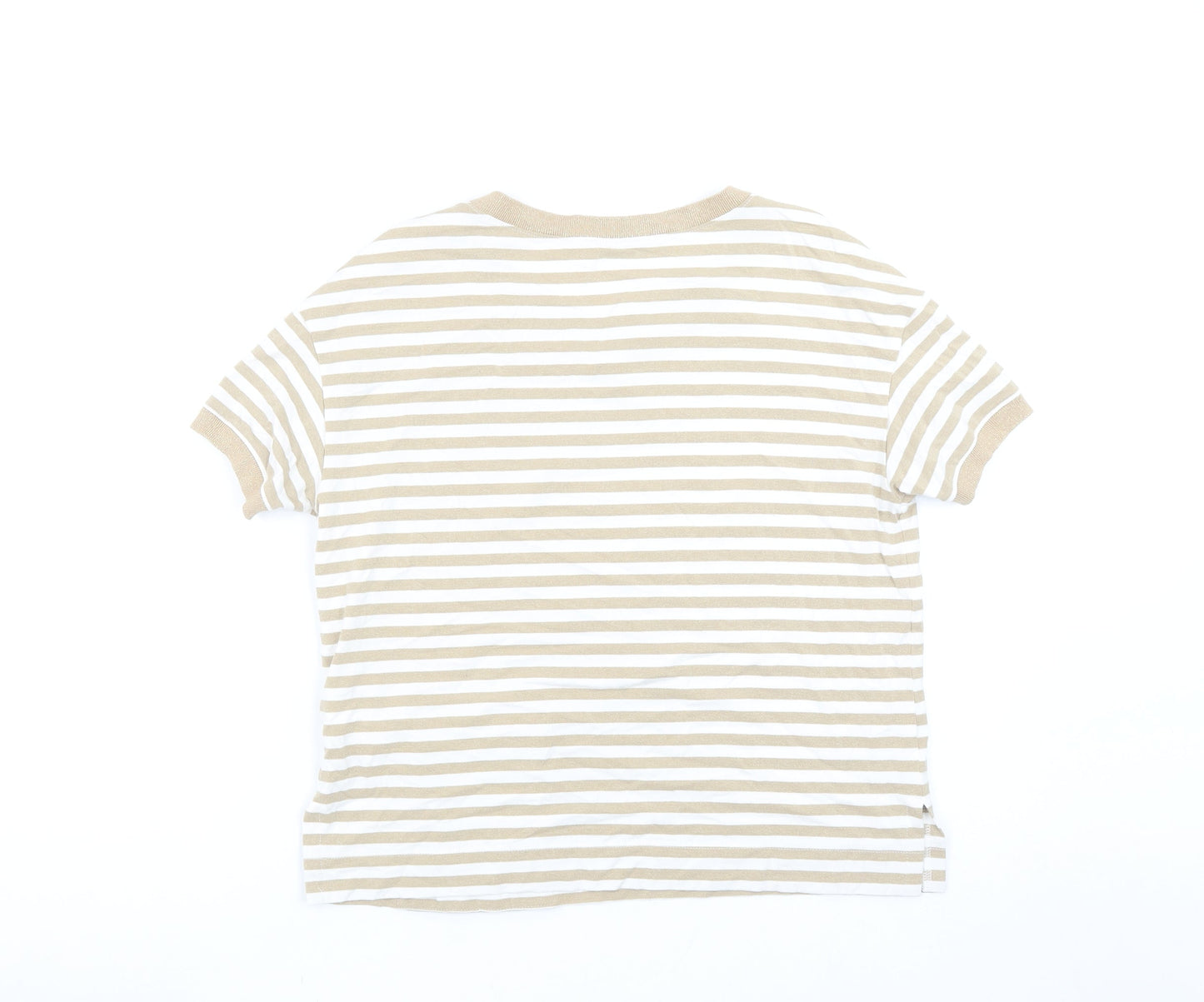 Féria Women’s Beige Striped Short Sleeve Jersey T-Shirt Size 10