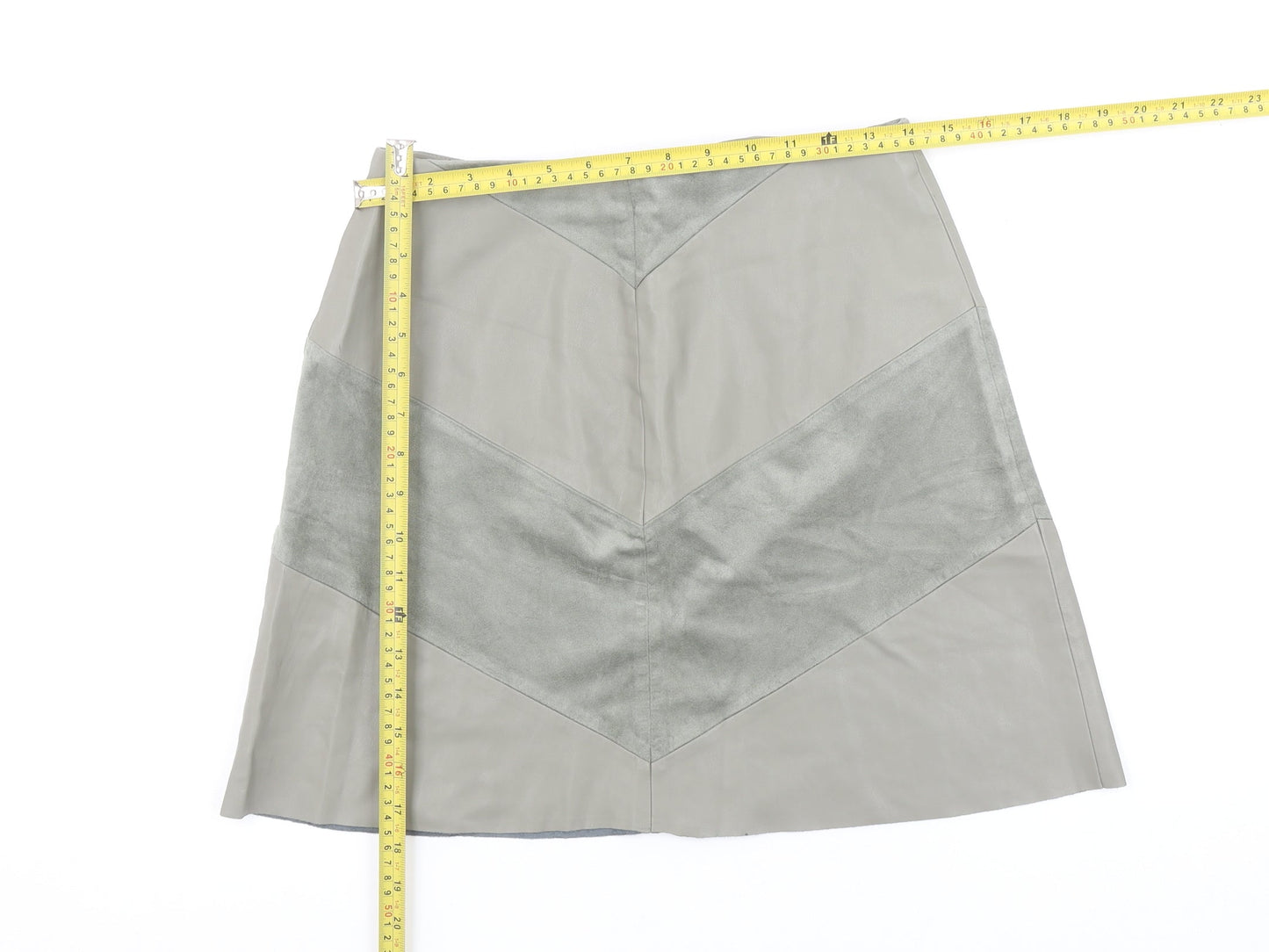 Zara Women Grey Faux Leather A-Line Knee Length Skirt Size S