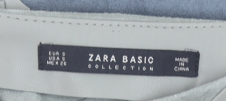 Zara Women Grey Faux Leather A-Line Knee Length Skirt Size S