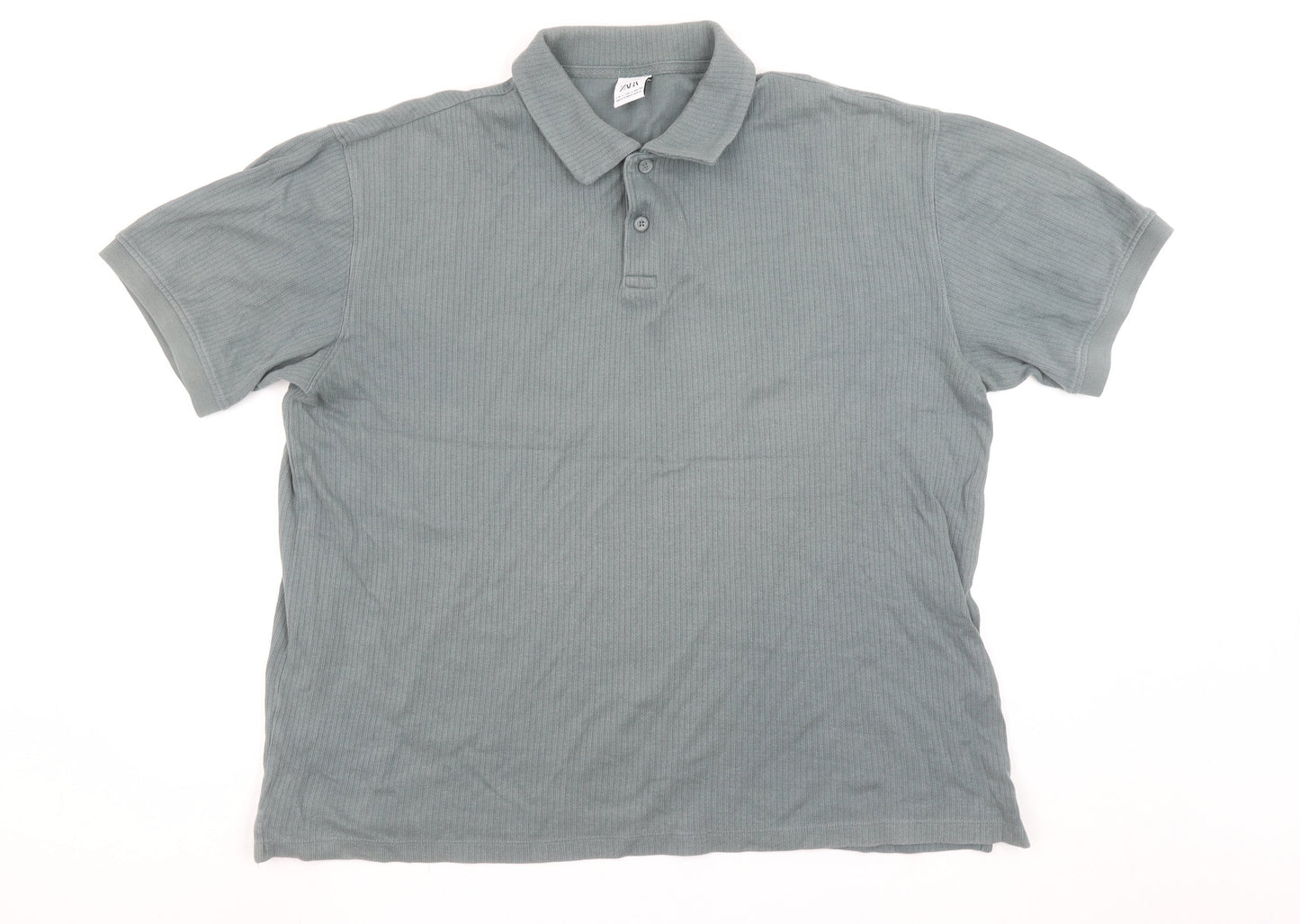 Zara Men’s Grey Cotton Short Sleeve Polo Shirt Size L Regular Fit