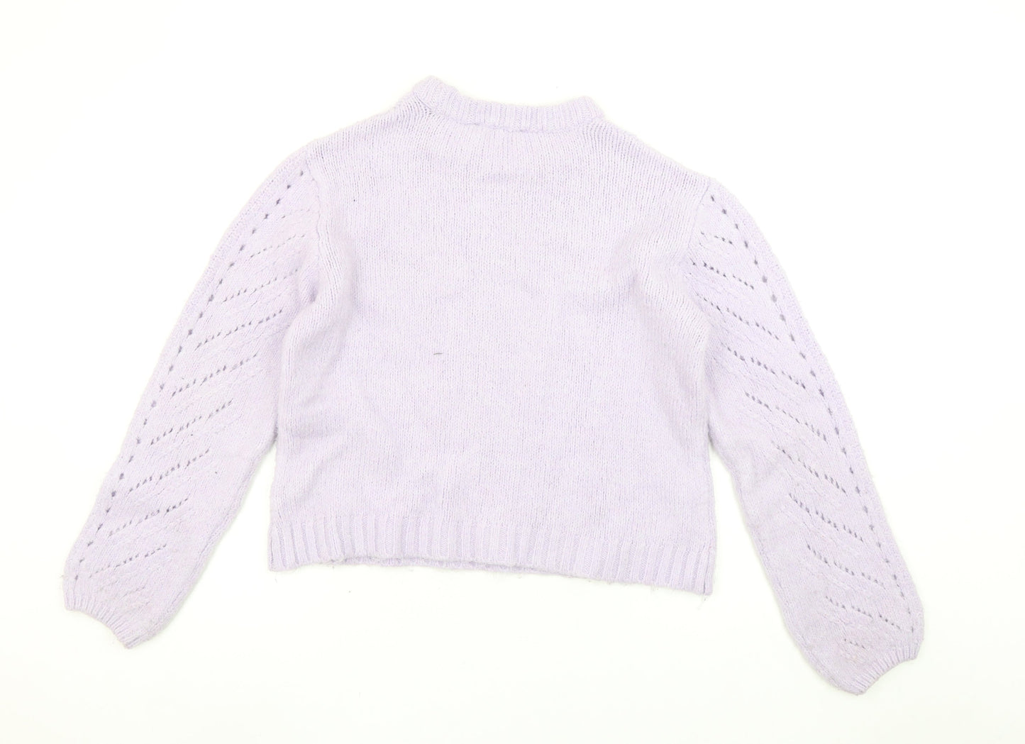 Bershka Women’s Purple Mock Neck Open-Knit Jumper Size 12