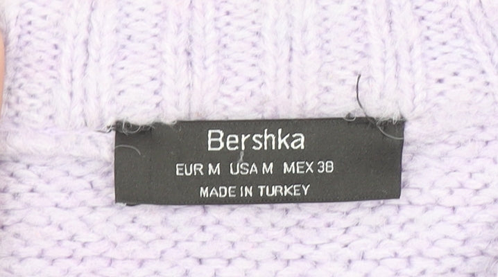 Bershka Women’s Purple Mock Neck Open-Knit Jumper Size 12