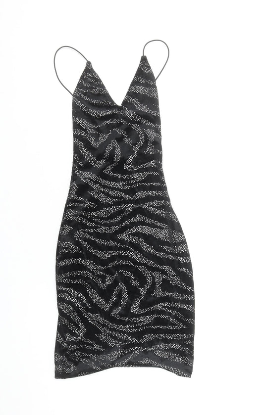 H&M Divided Women Black XS Sequin Velvet Bodycon Mini Dress