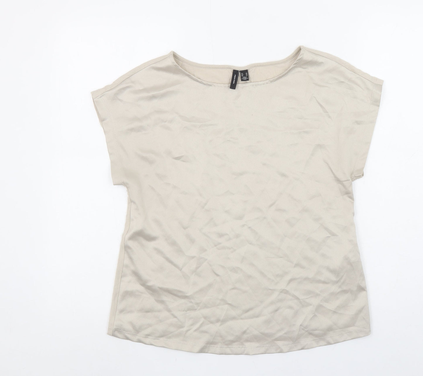 Vero Moda Womens Beige Boat Neck Basic T-Shirt XS Cotton Blend