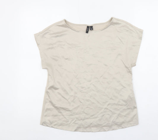 Vero Moda Womens Beige Boat Neck Basic T-Shirt XS Cotton Blend