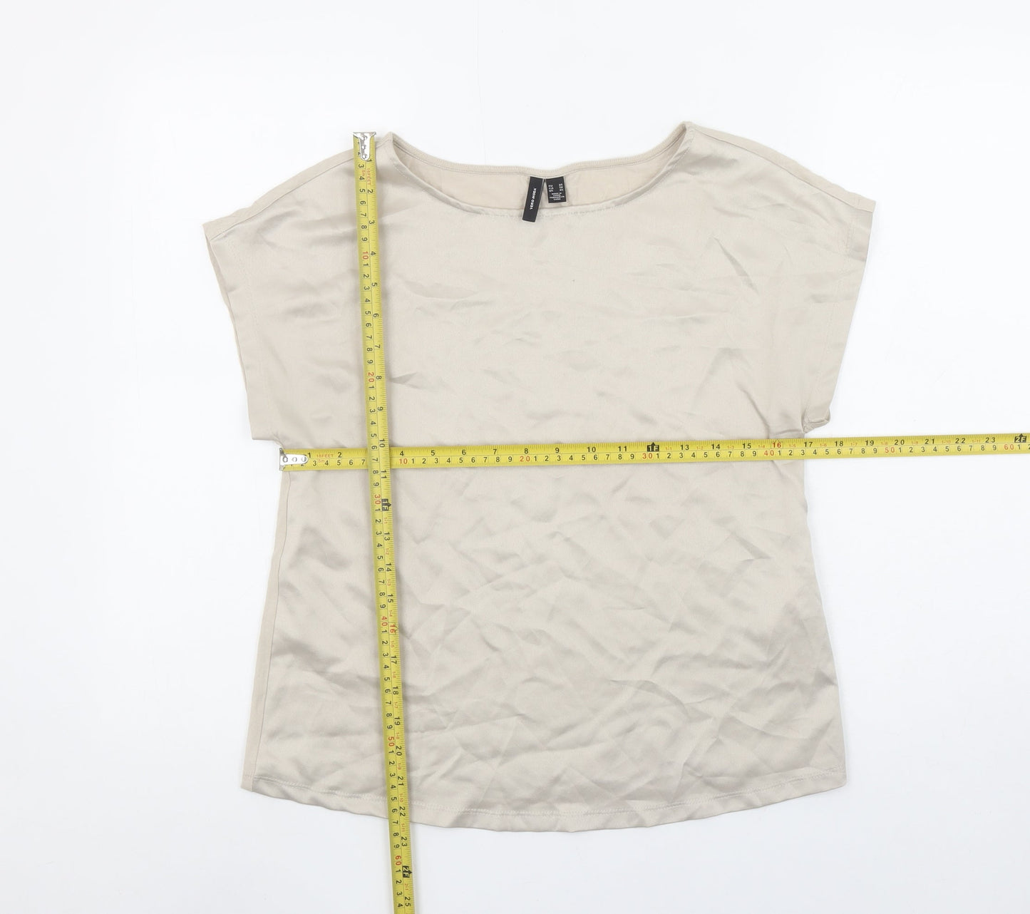 Vero Moda Womens Beige Boat Neck Basic T-Shirt XS Cotton Blend