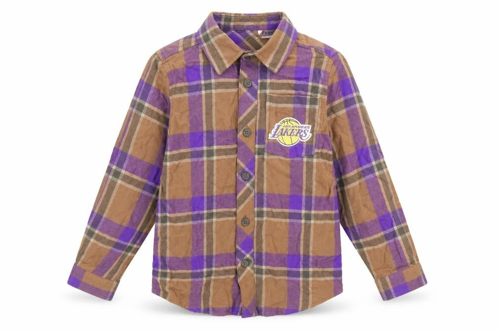 Cotton On Kids Boys Brown Plaid NBA Lakers Button-Up Shirt 5 Years