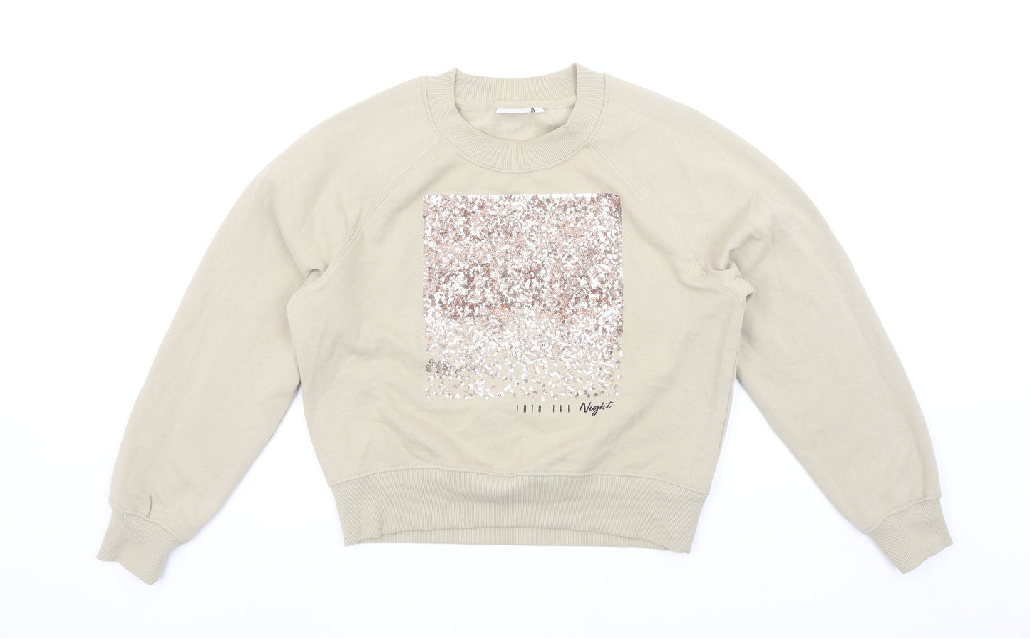 ONLY Life Beige Sequin Logo Womens Sweatshirt Size S