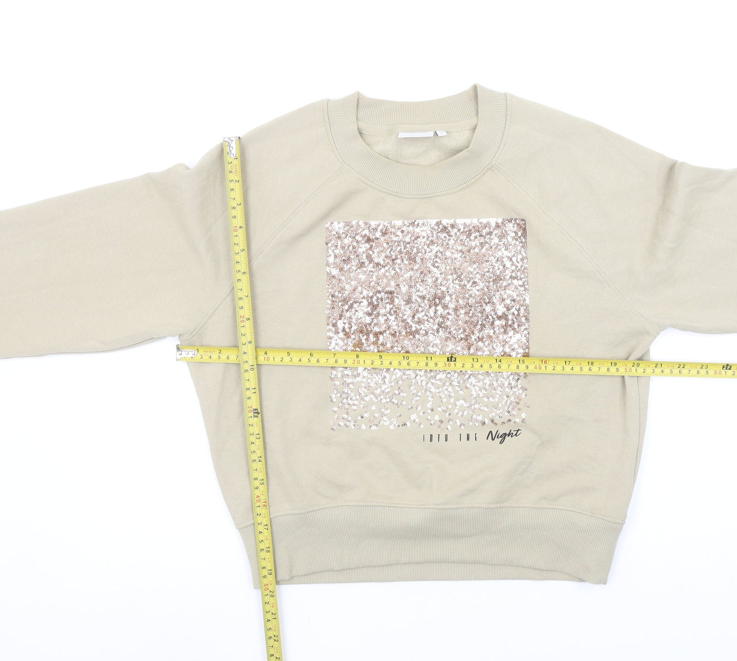 ONLY Life Beige Sequin Logo Womens Sweatshirt Size S