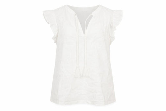 Front view of Dunnes Women’s White Cotton Tassel Tunic Blouse, size S