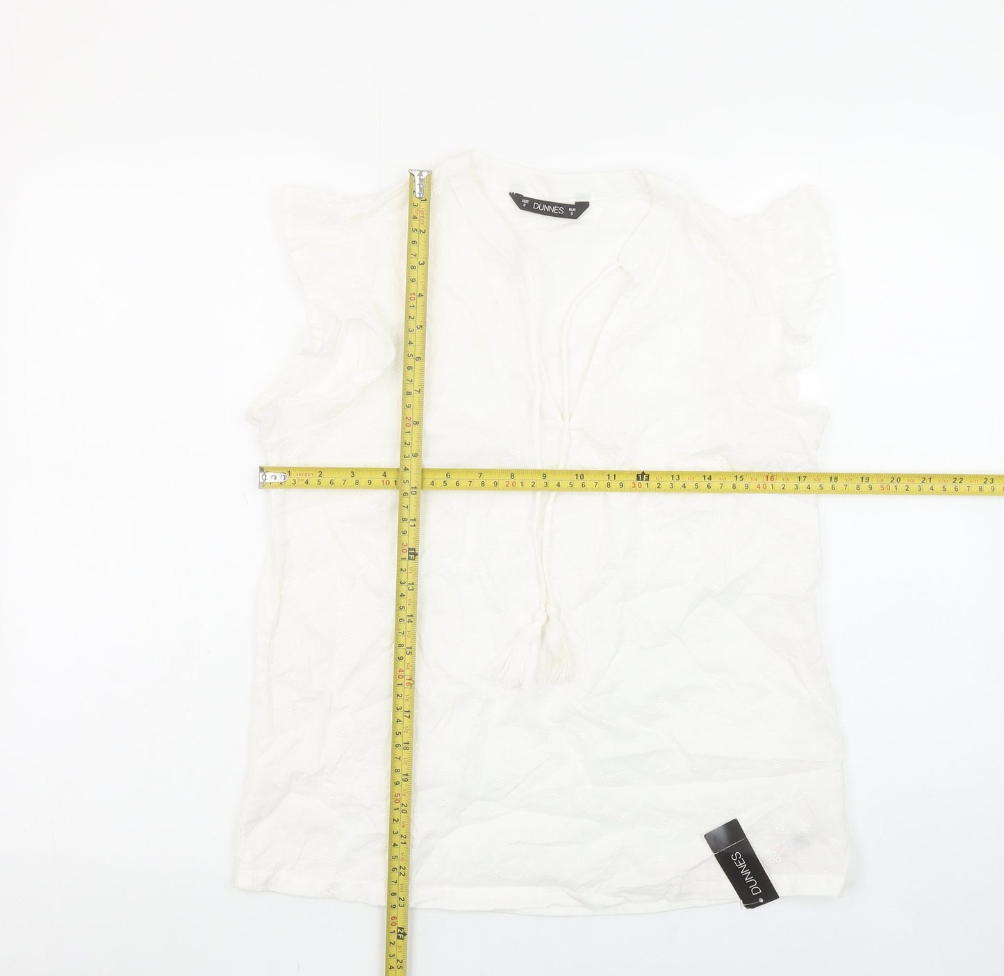 Dunnes Women’s White Cotton Tassel Tunic Blouse Size S