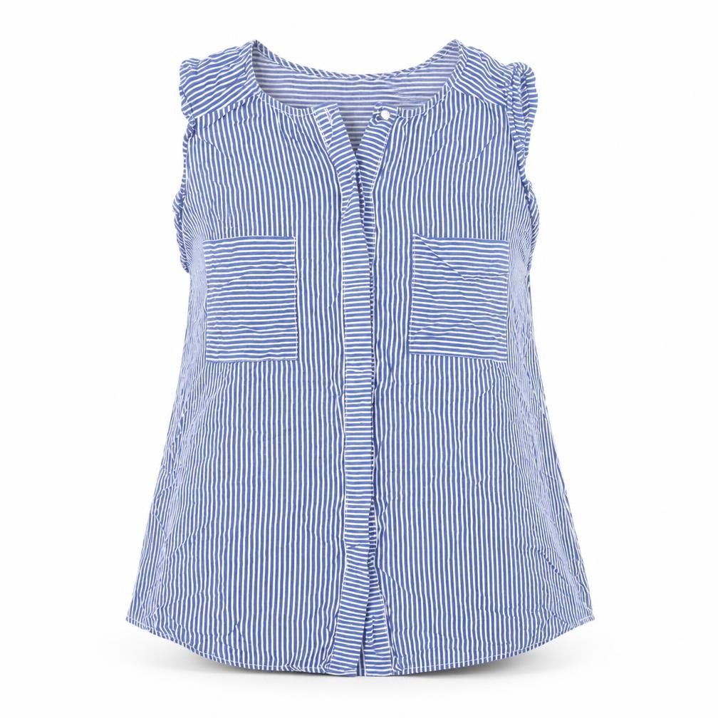 Dunnes Women's Blue Striped Sleeveless Viscose Blouse Size 10