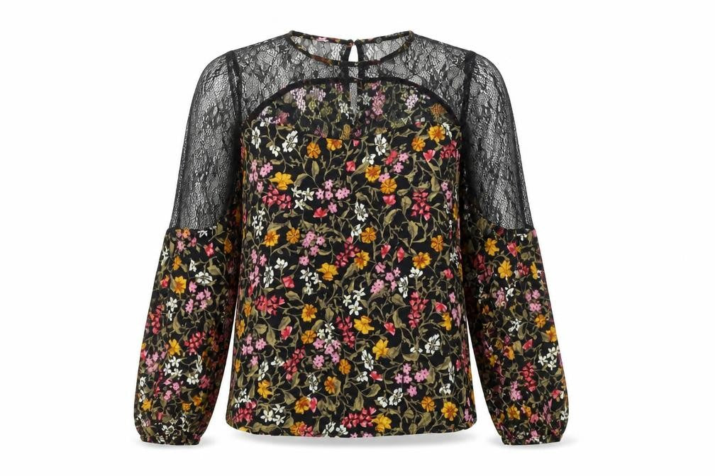 Zara Women Multicoloured Floral Lace Long Sleeve Blouse XS