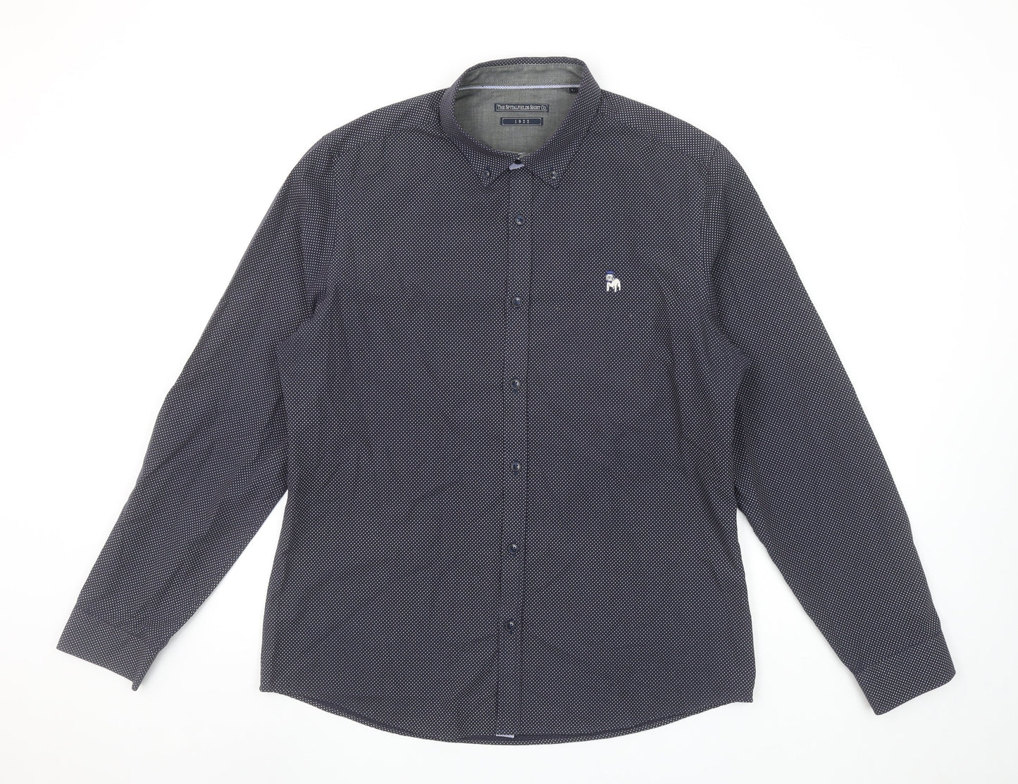 The Spitalfields Shirt Co. Men's Blue Patterned Long Sleeve Button-Up Shirt L