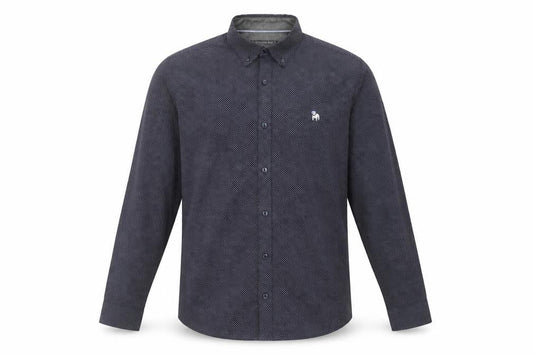 The Spitalfields Shirt Co. Men's Blue Patterned Long Sleeve Button-Up Shirt L