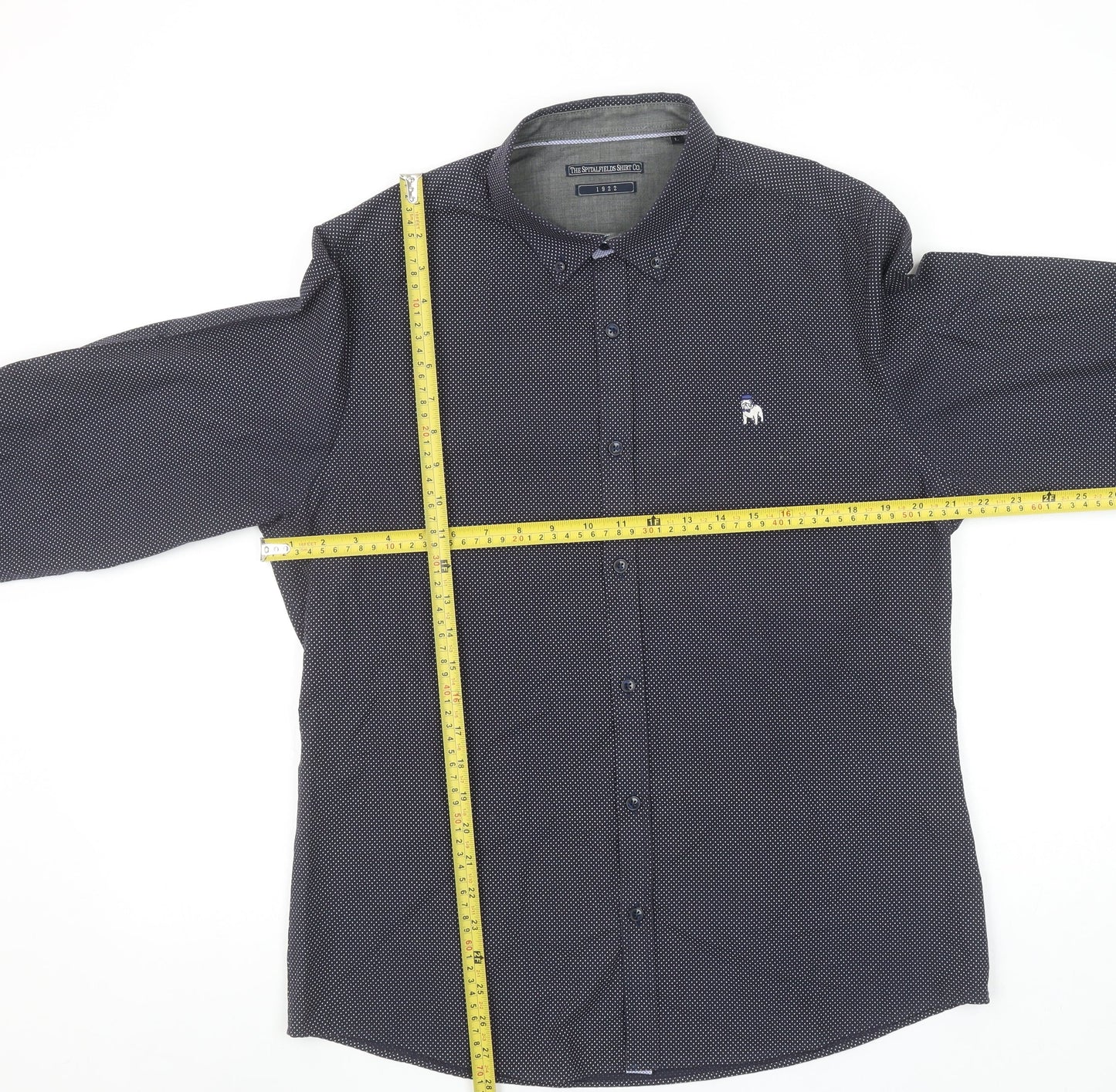 The Spitalfields Shirt Co. Men's Blue Patterned Long Sleeve Button-Up Shirt L
