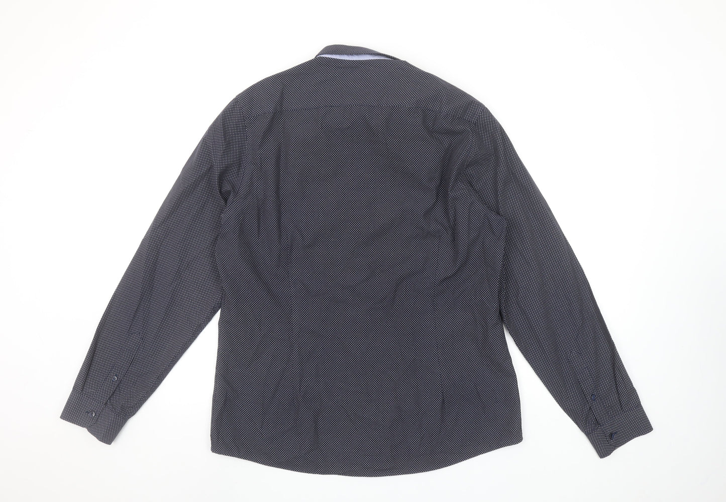 The Spitalfields Shirt Co. Men's Blue Patterned Long Sleeve Button-Up Shirt L