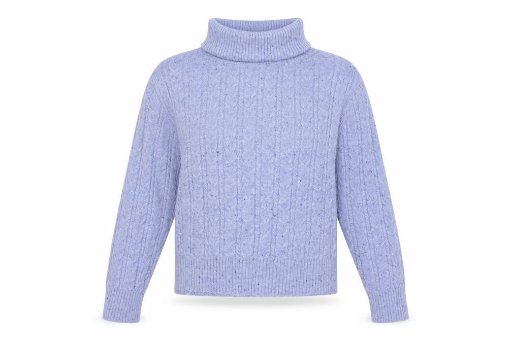 Mango Women’s Purple Cable-Knit Roll Neck Jumper Size 12