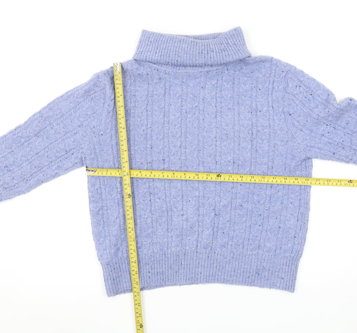 MNG Women’s Purple Cable-Knit Roll Neck Jumper Size 12
