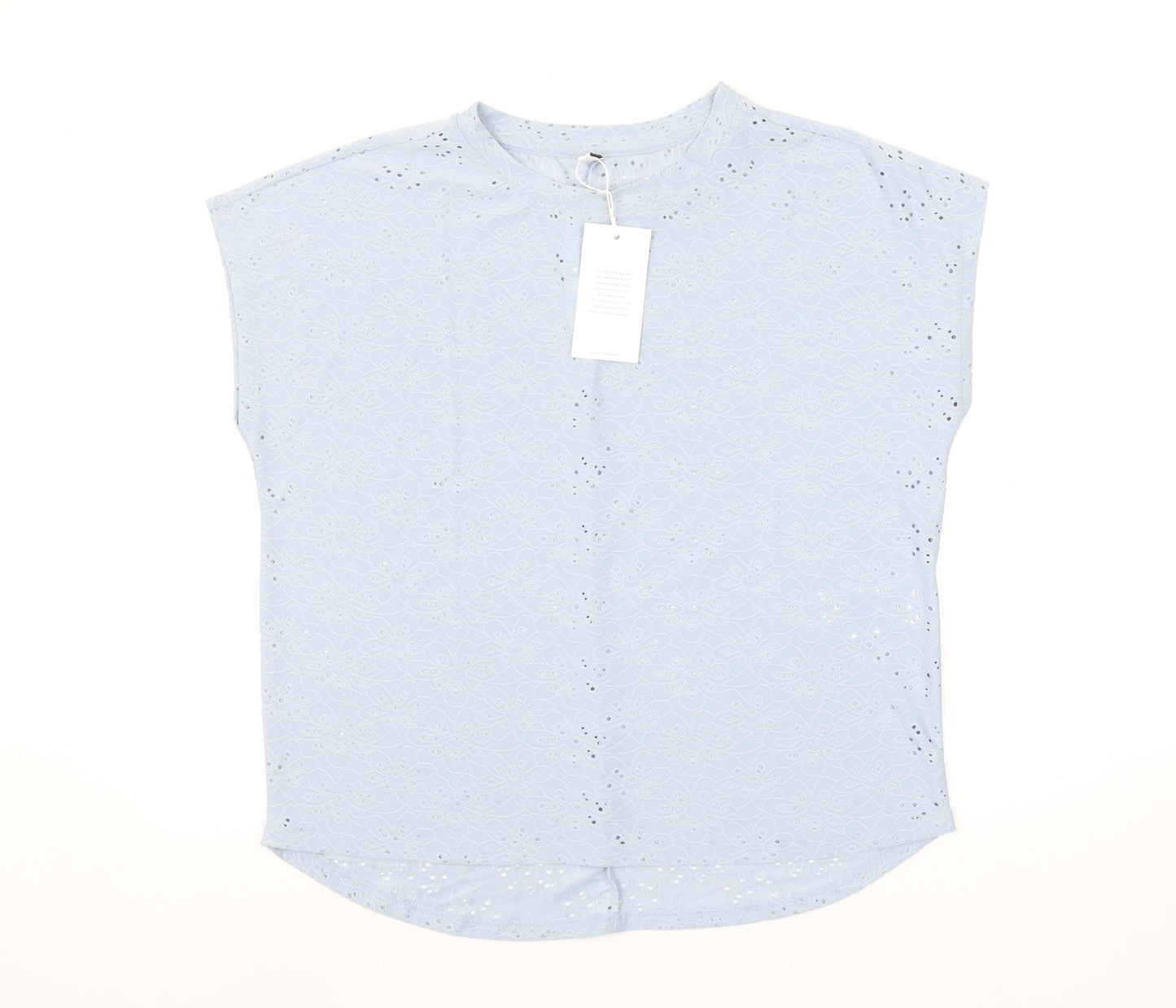 ONLY Women Blue Floral Lace Sleeveless Crew Neck Blouse M