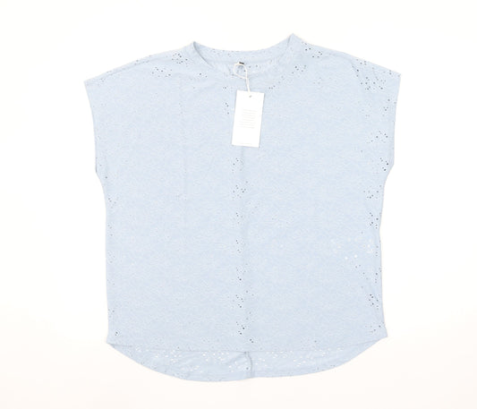 ONLY Women Blue Floral Lace Sleeveless Crew Neck Blouse M