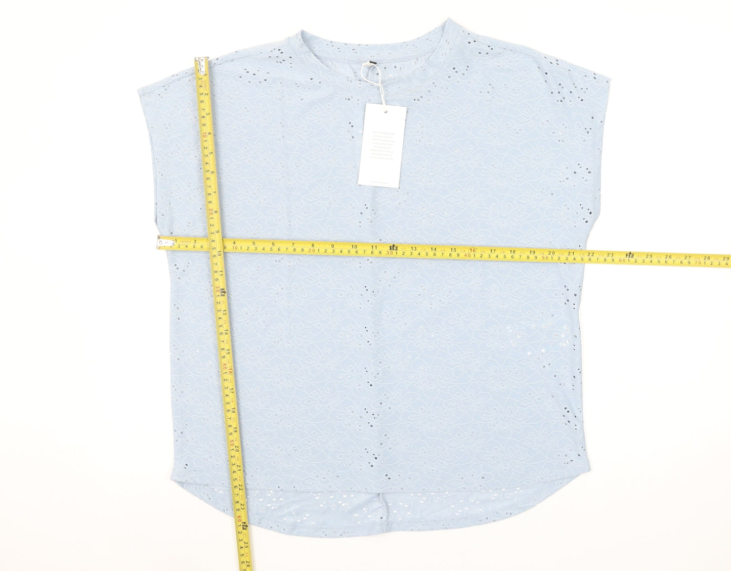 ONLY Women Blue Floral Lace Sleeveless Crew Neck Blouse M