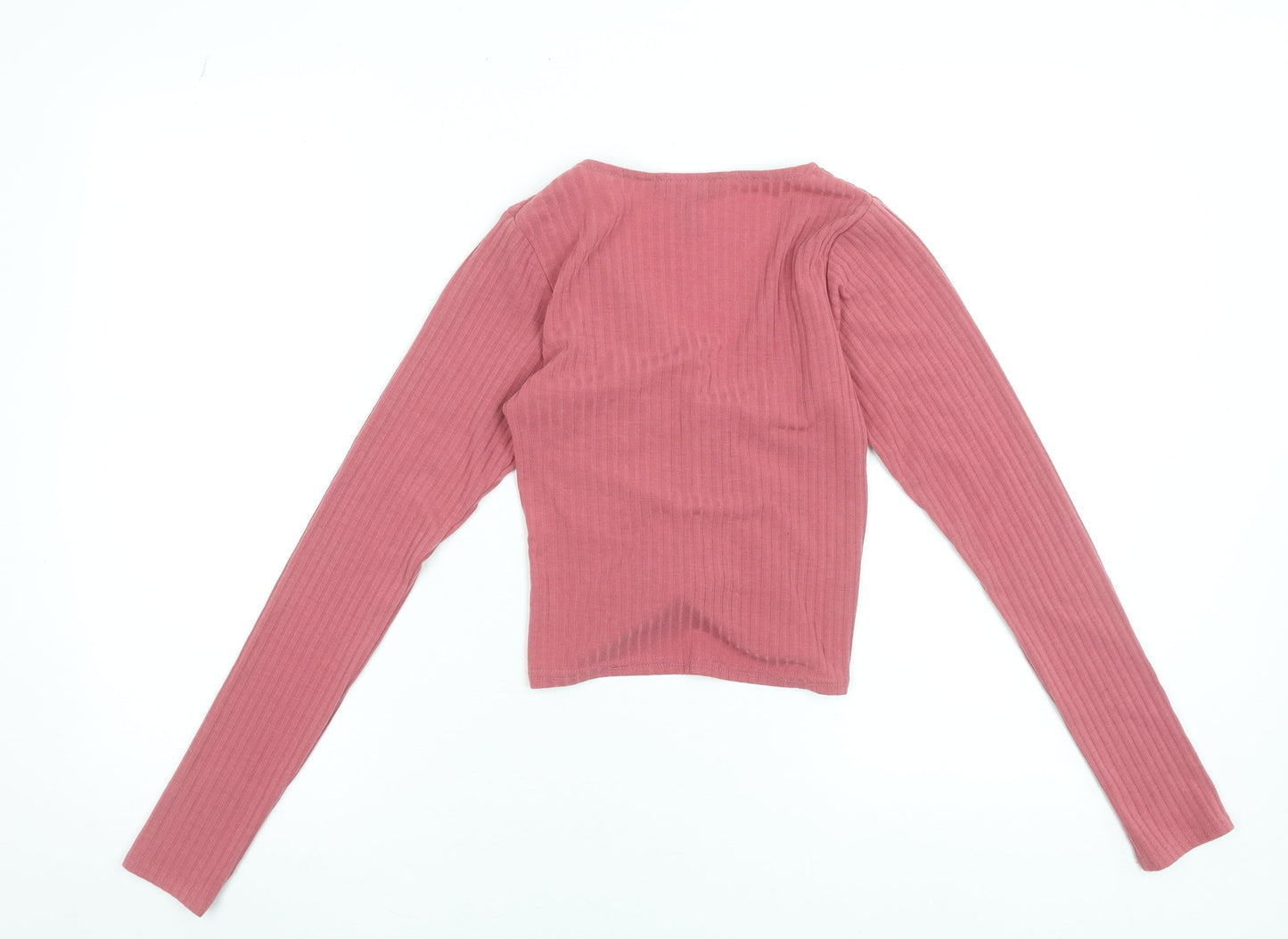 New Look Womens Pink Cropped V-Neck Ruched Long Sleeve Top UK 8